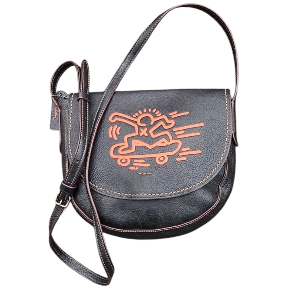 Coach Black Leather Crossbody with Orange Skateboard Graphic - Picture 9 of 13
